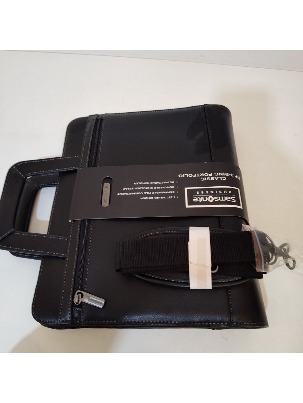 Samsonite Black Leather 3-Ring Portfolio With Strap Model# 961465 - Picture 7 of 12